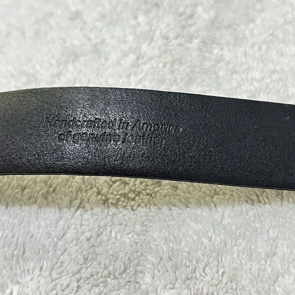 Mens Black Thick Leather Belt 36 Silver Buckle 1”Vintage Classic Grunge Goth